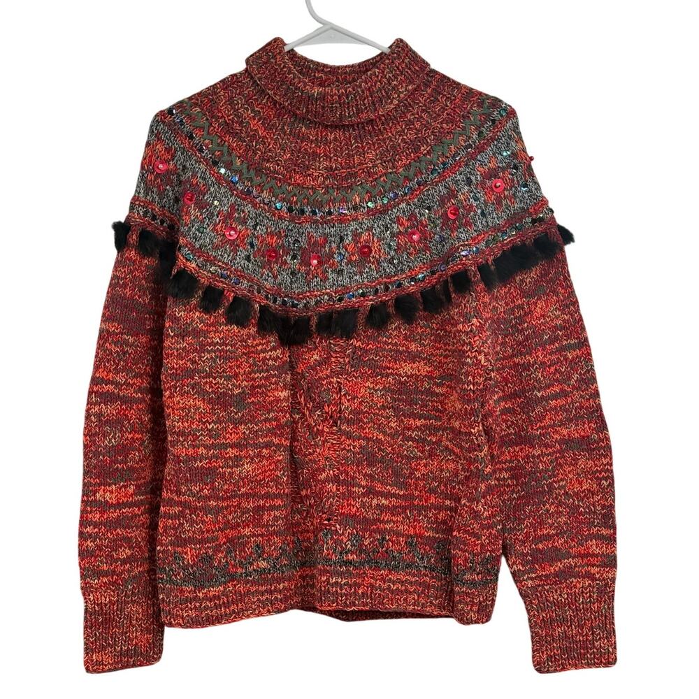 telluride clothing Co cotton Blend Sweater Orange multi Large